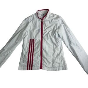 Adidas Clima365 Windbreaker Jacket Full Zip White Pink Stripes XS‎